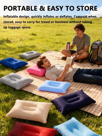 1pc Square Inflatable Travel Pillow - Neck Support For Car And Airplane, Also Suitable As Lumbar Cushion, Ideal For Long Flights And Road Trips, Comfortable Aviation Accessory, Elegant Travel Gear, Durable Inflatable Material