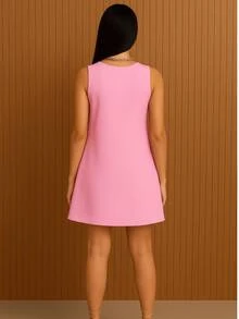 Women's A-Line Dress | Premium Tailored Fabric | Various Colors, Elegant And Modern With Pocket - Màu Hồng baby - Xem 2