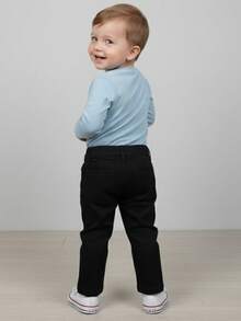 Baby Formal Twill Pants For Wedding Baptism With Adjustable Elastic - 黑色 - 查看 2