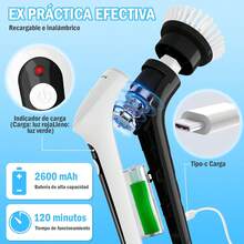 Cepillo Electrico Para Baño Limpieza, Cepillo de Limpieza Eléctrico Impermeable IPX8 con 9 Cabezales de Cepillo Reemplazables, Cepillo Electrico LimpiezaMango Extendido Ajustable, Adecuado Para Baño. - 1 - Ver 5