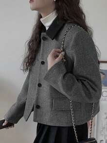 Women's Autumn/Winter Short Contrast Color Collar Overcoat