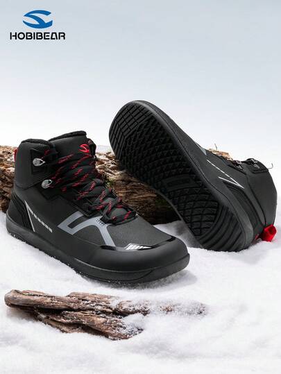 HOBIBEAR 2025冬季新款男士雪地靴户外运动系带保暖男鞋时尚简约舒适宽头登山靴