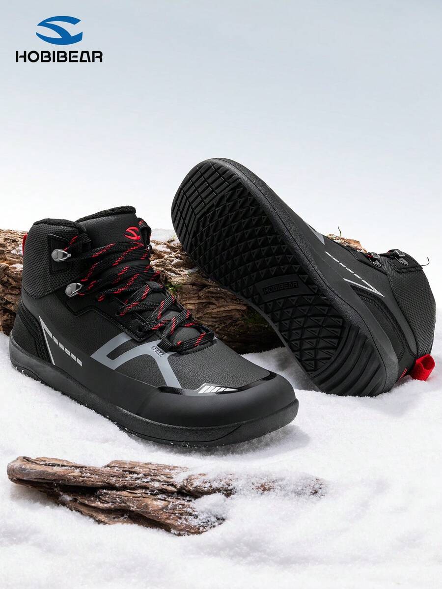 HOBIBEAR 2025冬季新款男士雪地靴户外运动系带保暖男鞋时尚简约舒适宽头登山靴