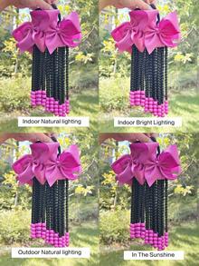 2pcs Kids Ponytail Extension Girls Braids Hair Extensions With Beads Hair Extension Braid Synthetic Hairpieces With Bows Wigs - Natural Black - View 8