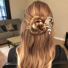 MX  2 Count Chinese Flower Hair Stick Metal Hair Accessories Traditional Hair Sticks For Long Hair Hair Chopsticks For Women Classic Vintage Flower - 粉色 - 查看 4