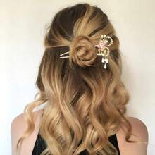 MX  2 Count Chinese Flower Hair Stick Metal Hair Accessories Traditional Hair Sticks For Long Hair Hair Chopsticks For Women Classic Vintage Flower - 粉色 - 查看 6