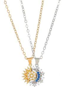 Sun Moon Necklace Set Stackable Necklace For Women Men Sparkling Gold Silver Rhinestone Sun Pendant Necklace Couple Necklaces Matching Necklaces As Best Friend Jewelry For Women Men2025 - 金子 - 查看 6