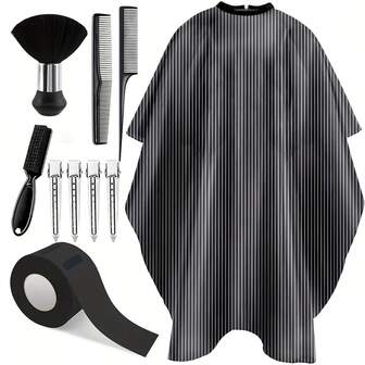 10 In 1 Hair Cutting Barber Cape With Neck Duster Brush Barber Brush Neck Strips Hair Combs Hair Clips, Professional Barber Accessories Cleaning Supplies For Salon Haircut Styling (Stripe),Hair,Travel,Hair Products,Hair Tools,Hair Stuff,Barber,Barber Accessories,Barbershop,Hairdressing Equipment