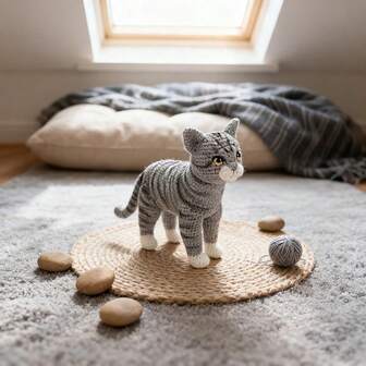 1 Set - Gray Striped Kitten Crochet Kit, Includes Printed English Crochet Instructions, Suitable As A Beginner Knitting Gift Set - Handmade DIY Craft Materials - Contains Everything Needed For Crocheting - Perfect For Halloween/Christmas, Includes Basic Tutorial Videos, Fun Modern Home Decor, Great For Crochet Enthusiasts, Birthday And Holiday Gift Packs, Thoughtful Gift For Friends/Family/Loved Ones, Decorative Textile