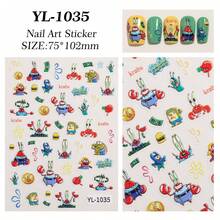 SPONGEBOB 1pc 海绵宝宝指甲贴 5D浮雕卡通派大星章鱼哥蟹老板指甲贴纸饰品 - 彩色 - 查看 8