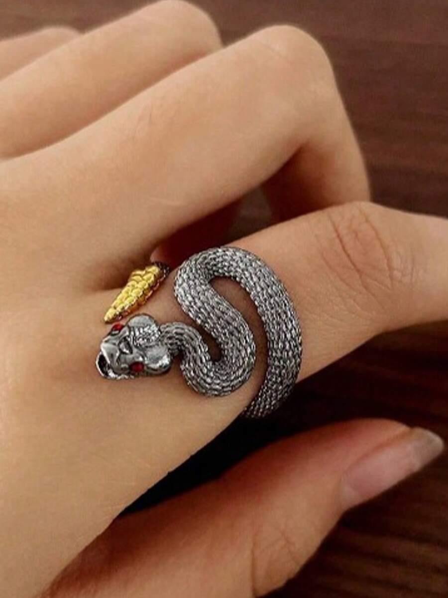 1 Piece Of Personalized Gold-Tailed Black Snake Open Mouth Fashion Style Unisex Open Ring Music Festival 2026 New Style - Nhiều màu - Xem 1