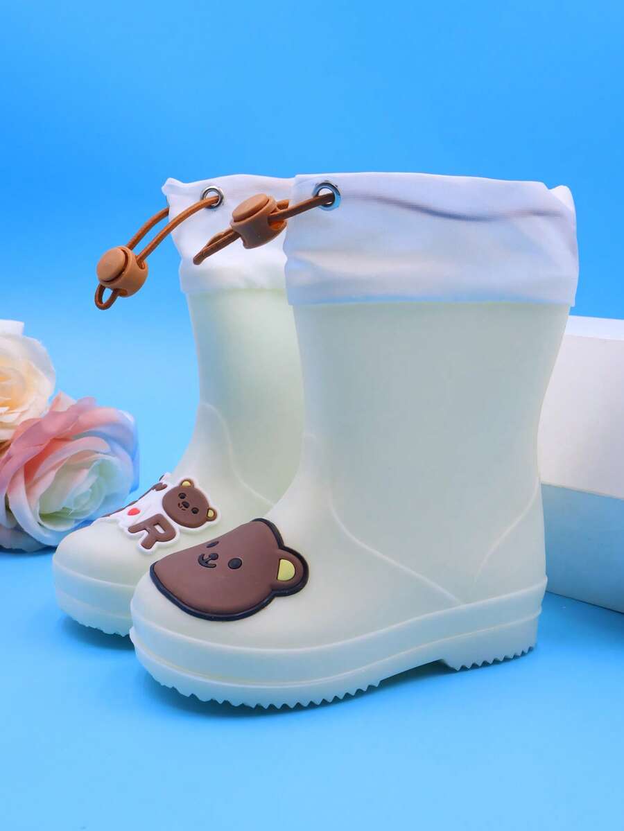 1 Pair Cute Cartoon Bear Kids Rain Boots, Non-Slip Lightweight Comfortable Outdoor Sports Waterproof Boots, Suitable For Rainy Play And School Activities - White - View 1
