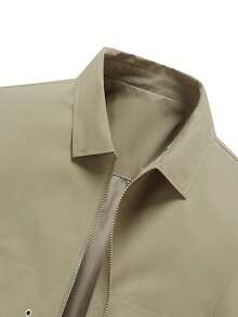 Men's Casual Solid Color Turndown Collar Zip-Up Fitted Jacket, Spring/Autumn - Champagne - View 4