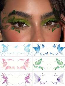 2026 Christmas New Arrivals 6 Sheets Colorful Butterfly Tattoos Waterproof Temporary Eye Cute Glitter Tattoos Stickers For Festival Valentine's Day Halloween Party Prom Date Makeup Accessories Christmas Gift - 彩色 - 查看 11