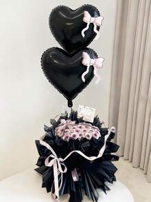 2/4 pezzi Palloncini a forma di cuore in alluminio con fiocco nero, palloncini a forma di cuore da 22 pollici con fiocchi, adatti per matrimoni, feste di San Valentino, feste a tema amore, addii al celibato, decorazioni per location di matrimonio, feste di proposta, ricevimenti di matrimonio, decorazioni per fondali, feste per future spose, feste di compleanno, celebrazioni di anniversario
