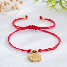 1 buc brățară cu pandantiv retro boem cu Fecioară Maria, brățară cu mărgele de cupru, frânghie reglabilă cu nod peruvian roșu țesut, brățară pentru cupluri, brățară pentru cel mai bun prieten, cadou religios, cadou norocos, cadou de familie, cadou pentru prieten, cadou de ziua de naștere, cadou pentru cupluri, cadou de Crăciun