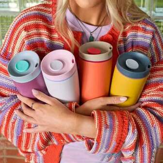 1 pieza Vaso térmico de acero inoxidable de 12 onzas, botella de agua aislada de doble pared a prueba de fugas para exteriores, taza portátil con acabado mate que mantiene las bebidas calientes/frías durante horas