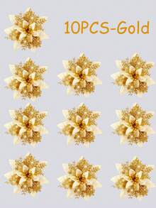 3/5/10/20PCS Glitter Artificial Christmas Flowers, Christmas Tree Decorations, Christmas Tree Wreath Diy Decorations, Including Gold, Red, Silver, Poinsettia Christmas Tree Decorations, Artificial Christmas Flowers, Home Decor, Holiday Party Decorations, Christmas Decorations, Room Decor, Winter Party Atmosphere Decoration.