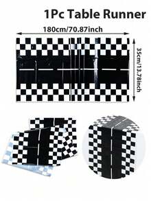 1pc 35*180cm Black & White Checkered Racing Track Pattern PE Table Runner, Disposable Tablecloth For Racing/Motorcycle Themed Birthday Party, Kitchen Dining Table Decor, Racing Event Party Decoration, Home Kitchen Dining Table Centerpiece, Birthday Decoration, Racing Party Track Game Prop - Black and White Checkered Runway - View 13