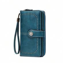 Cartera de embrague de moda 2025, cartera larga plegable vintage minimalista RFID de gran capacidad, cartera de mujer de unicolor con portacartas, cartera con cremallera multifunción con correa de muñeca, regalo para novia, madre, Halloween, Navidad
