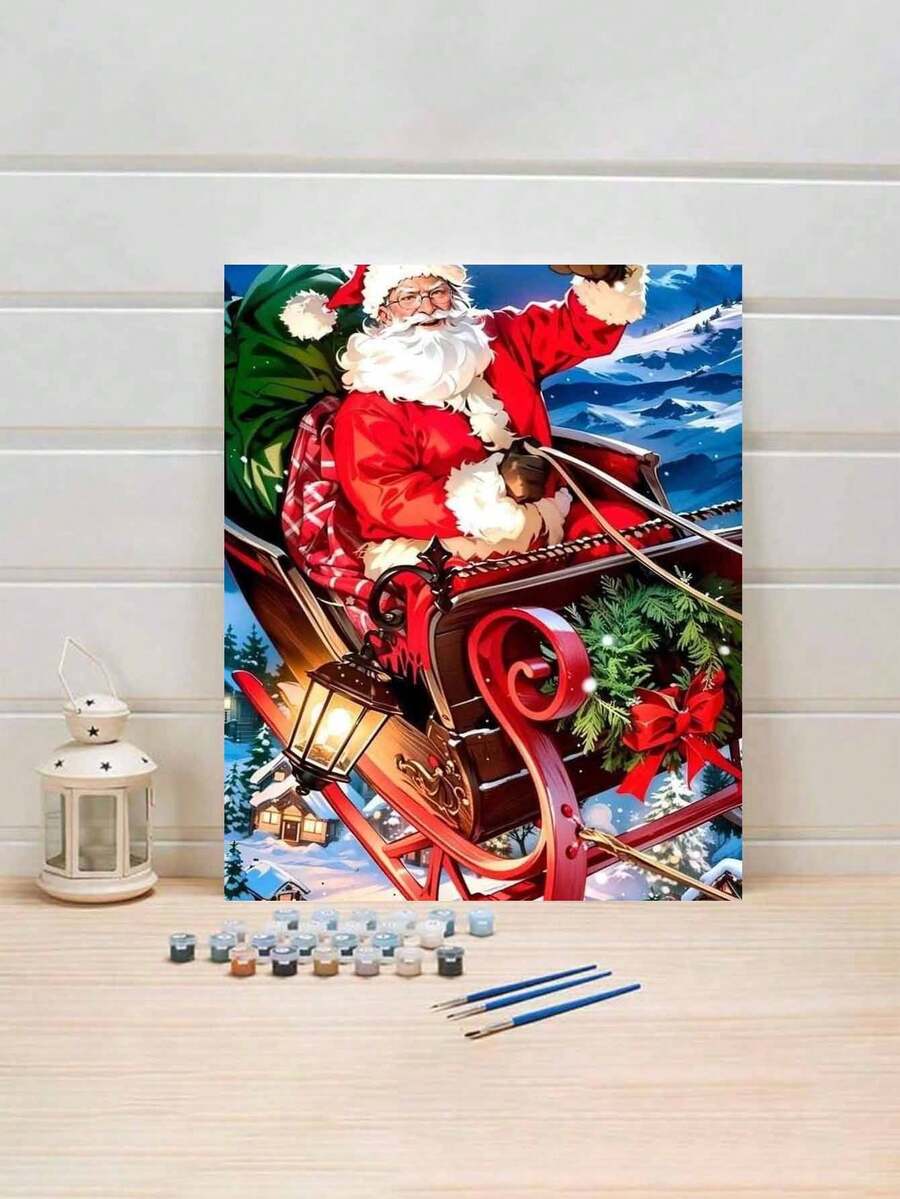 DIY Paint By Numbers For Adults Santa Claus And Sleigh Christmas Art Kit, 16x20 Inch Acrylic Painting Set With Brushes And Paints, Frameless Wall Decor Craft, Ideal Gift For Birthdays, Father'S Day, Christmas, Mother'S Day - Nhiều màu - Xem 1