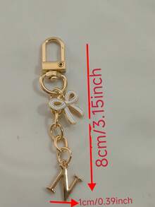 1pc White Exquisite Bow Tie Capital A-Z Letter Keychain Pendant Suitable For Bags, Backpacks, Car Key Pendants, Graduation Season, School Season, Small Gifts For Each Other, Suitable For Handbags, Backpacks, Keys,