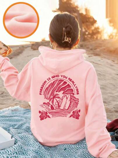 Tween Girl Tropical Print Pullover Sweatshirt Sweatshirt, Warm & Comfortable Thermal Lined For Autumn/Winter