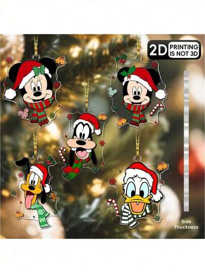 Disney 5 قطع ديكور معلق من الأكريليك بشكل ميكي وميني من الرسوم المتحركة ديزني مسطح ثنائي الأبعاد، ديكور متعدد الوظائف مناسب لمرآة السيارة الخلفية، عيد الميلاد، الحفلات، هالوين، عيد الميلاد، هدية مثالية