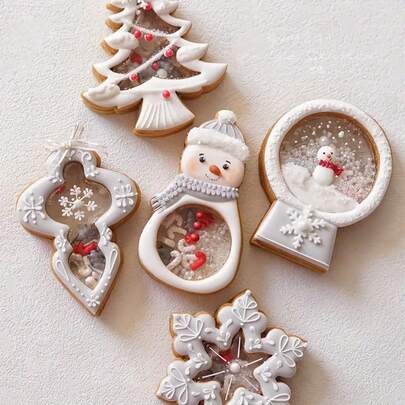 1PC Christmas Shaker Icing Cookie Mold Snowman Snowflake Crystal Ball Pendant Home Baking Cookie Mold Christmas Gift