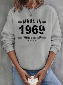 Suéter de Cuello Redondo con Estampado Gráfico para Mujer 1969 - Rojo Vibrante Inspiración Vintage, Tejido Suave Lavable a Máquina para Otoño y Primavera, Sudaderas Lindas, Pulóver Cómodo, Conjunto de Primavera, Estilo Retro, Material Duradero, Top de Jersey, Para Amantes del Retro - Negro - Ver 8