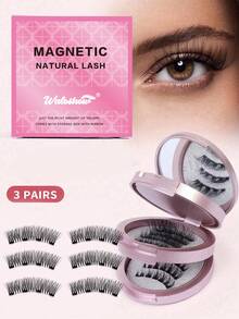 Waloshow 3 Pairs/Set CC Curled Natural Look Reusable Magnetic Eyelashes, Comes With Professional Applicator, No Glue Needed, Easy To Apply And Remove, Creates Natural Makeup Look, 3D Natural Spiky Cartoon Style False Eyelashes, Fluffy And Soft, Strip Eyelashes - Natural Lashes - View 14
