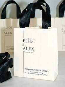 1个黑白婚礼迎宾袋，带丝带提手，为宾客提供优雅的个性化婚礼回礼和礼品袋，可定制 - 多色2 - 查看 5
