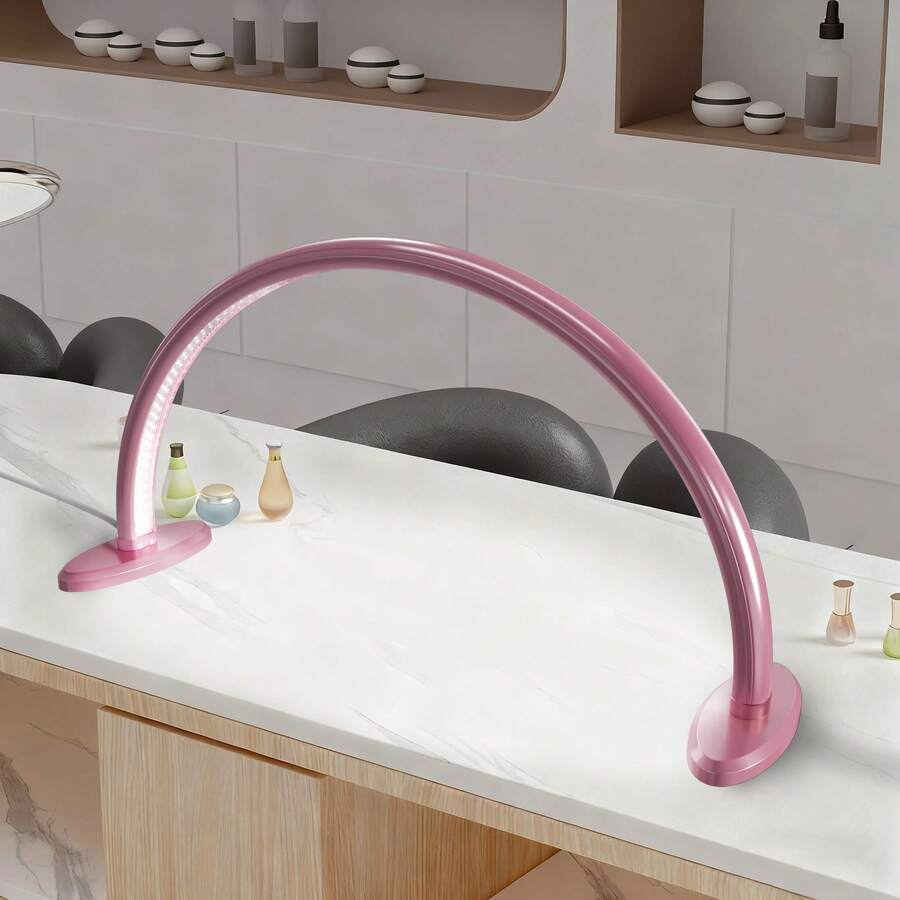 1pc 20-Inch Crescent Shape Lamp, Medium Size Aluminum Alloy Arch-Shaped Nail Lamp, Suitable For Nail Desks, Eyelash Extensions, Tattoo, Handcraft, Reading, Spa Salon, Beginners Lighting, Also Can Be Used As Vanity Desk, Workbench