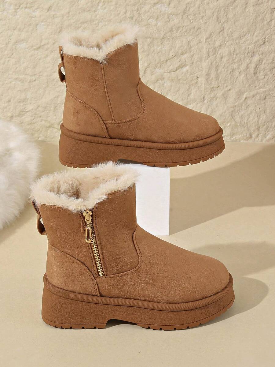 Women's Fashion Lightweight Versatile Warm Fur Collar Snow Boots, Anti-Slip Lightweight Sole, Fur Lining Warm Boots, Casual Faux Fur Winter Warm Boots, Thick Fur Lining Warm Breathable Comfortable Zipper Boots