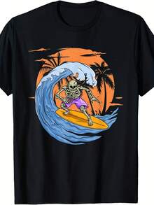 Funny Surfing Skeleton Cool Halloween Cute Surfer Beach Wave  Wo T-Shirt - 款式8 - 查看 1