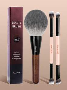MAANGE 1支/3支装专业化妆刷套装，包含散粉刷、双头眼影刷、大号柔软浓密腮红刷，适用于晕染化妆，旅行化妆刷，美容礼品，粉底刷、遮瑕刷、腮红刷、修容刷、古铜粉刷、散粉刷、粉底刷、腮红刷 - 原木色 - 查看 3
