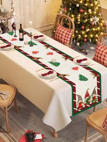 1 pieza/15 piezas Camino de mesa de lino navideño, Camino de mesa de árbol de Navidad con gnomos, Feliz Navidad, Adecuado para el hogar, restaurante, decoración de mesa de comedor, artículos para el hogar