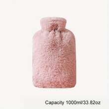2025 New Hot Water Bag Water Filled Internet Celebrity High Beauty Warm Hand Treasure Warm Stomach Warm Bedding Portable Thick Explosion Proof Warm Bag, Available In Size, Inner Tank With Imitation Rabbit Fur Plush Coat - Pink Grey, Suitable As A Christmas Gift For Women And Men