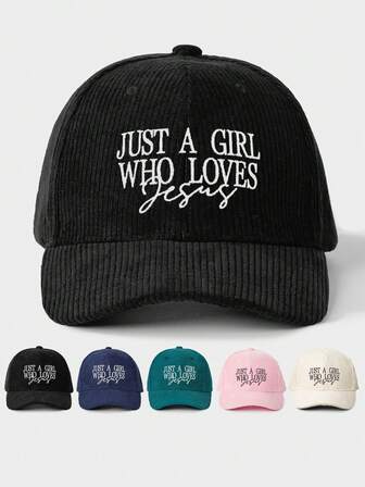 1 件刺绣“JUST A GIRL”灯芯绒棒球帽，可调节户外运动帽，适合春秋旅行的休闲防晒帽，时尚百搭遮阳帽，年轻人的 Y2K 风格