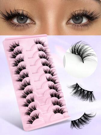 MAGEFY 10 对半眼自然交叉全假睫毛，纤细适合日常使用漫画睫毛，旅行必备，拉长眼尾，海滩度假，露营旅行，婚礼派对和俱乐部日常工作会议，送给女性的礼物