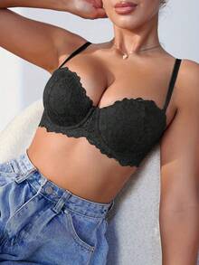 Peach Girl Black Lace Padded Underwire Bra With Adjustable Straps, Comfortable Everyday Wear Lingerie - Black - View 5