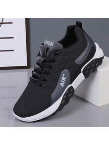 Zapatillas deportivas cómodas de punta redonda y suela blanda para hombre, calzado deportivo informal antideslizante, adecuado para actividades al aire libre, viajes y desplazamientos diarios - Negro - Ver 3