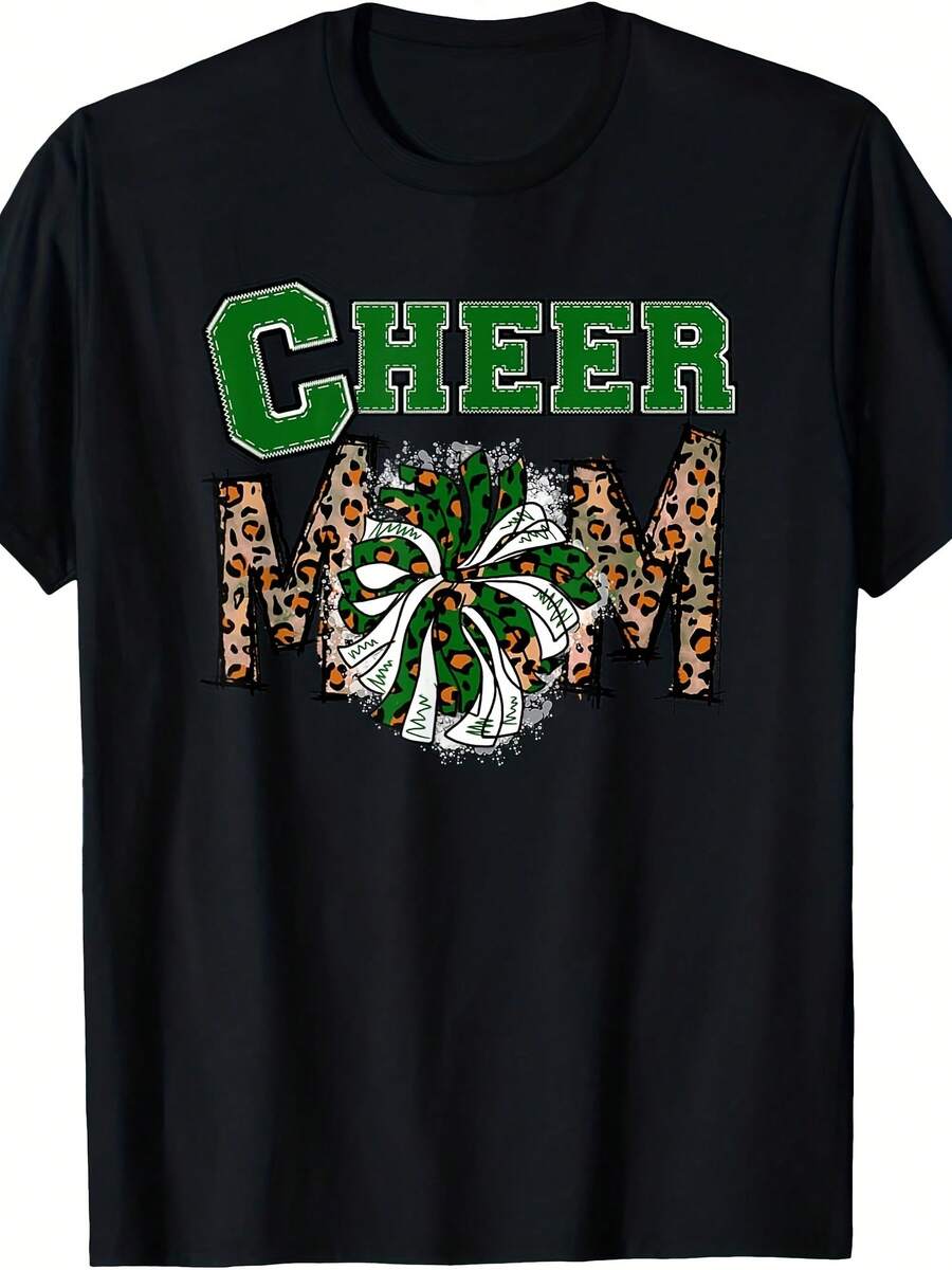 Cheer Mom - Cute Leopard Letters - Green Team - Cheerleader T-Shirt - 款式17 - 查看 1