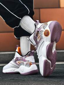 Zapatos De Baloncesto Deportivos De Mujer De Malla Transpirable Diseñados Con Estampado, Con Corte Alto Atlético Y Correa.Zapatos de baloncesto para hombre, tenis de baloncesto juveniles, antideslizantes, zapatos deportivos para hombres, interiores y exteriores.Tenis Escolares Juveniles De Piel De Bota Moda Para Practicar Deportes Basket Skate Con Estilo Urbano Cómodo - blanco morado - Ver 5