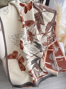 1pc Elegant Floral & Plant Pattern Jacquard Faux Cashmere Warm Scarf/Wrap, Versatile For Women, Suitable For Autumn/Winter, Daily Matching And Decoration - Multicolor - View 3