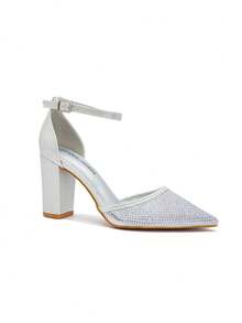 1 Pair Elegant Solid Color Rhinestone Buckle High Heels - Silver - View 1
