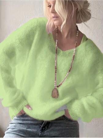 Women's Plush Mohair Blend Sweater | Dusty Pink V-Neck Fall Winter Pullover | Soft Dropped Shoulder Knit Top For Cool Weather And Everyday Coziness