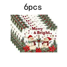 1 set/1 pièce/4 pièces/6 pièces Dessous de plat motif bonhomme de neige et baies de houx, dessous de plat rectangulaires en polyester lavables en machine, protège-table, dessous de plat isolants, décorations de table de restaurant, fournitures de fête, décorations de Noël pouvant tous être offerts en cadeau