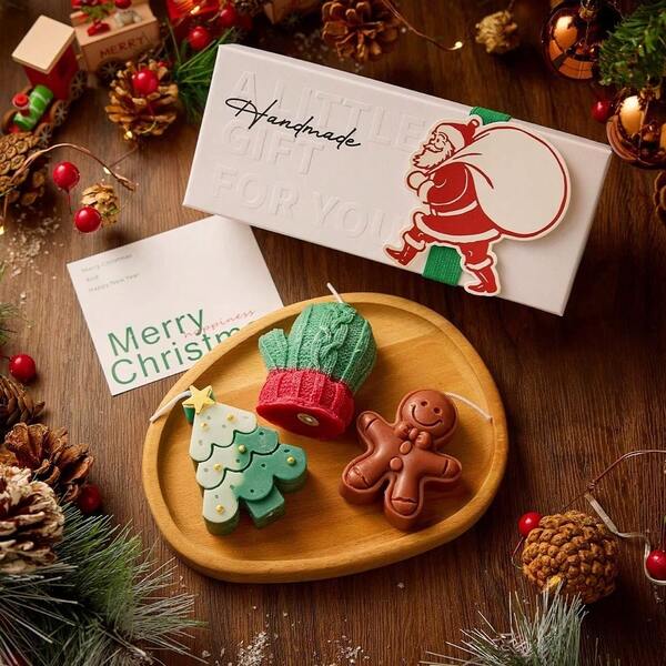 Weihnachts-Handgemachtes Duftkerzen Geschenkset, Weihnachtsbaum & Hirsch geformte Aromatherapie Kerzen Geschenkbox