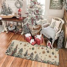 1/2/3pcs Christmas Kitchen Carpet, Christmas Element Decorated Floor Mat, Anti-Slip Christmas Kitchen Floor Mat, Thickened Flannel Material Soft, Comfortable, Easy To Clean, Suitable For Kitchen, Bedroom, Living Room, Door, Bathroom Entrance, Laundry Room